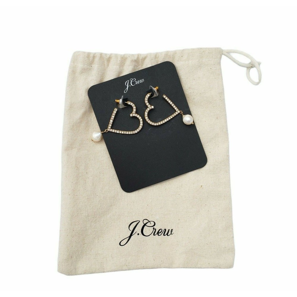 J Crew Heart Pave Drop Signed Earrings with Dust Bag